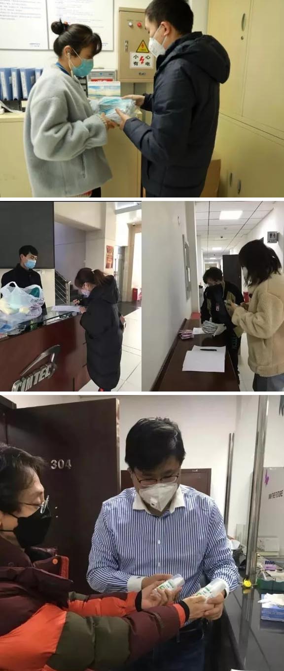 發(fā)放防護(hù)物資:口罩、手套、消毒液、洗手液